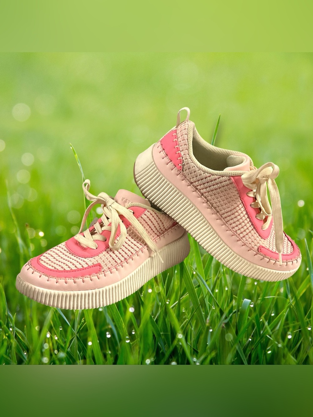 Lucky Step Women's Pink & Cream Platform Casual Knit Sneakers Size 9